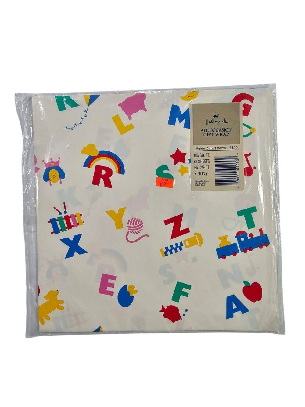 Hallmark Vintage All Occasion Gift Wrap Alphabet & Shapes 2 Sheets 8.3 Sq Ft